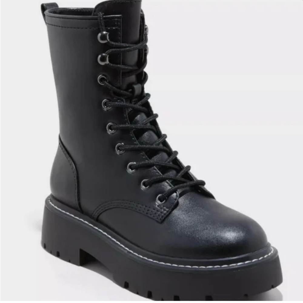 WILD FABLE Black Lace-Up Combat Boots